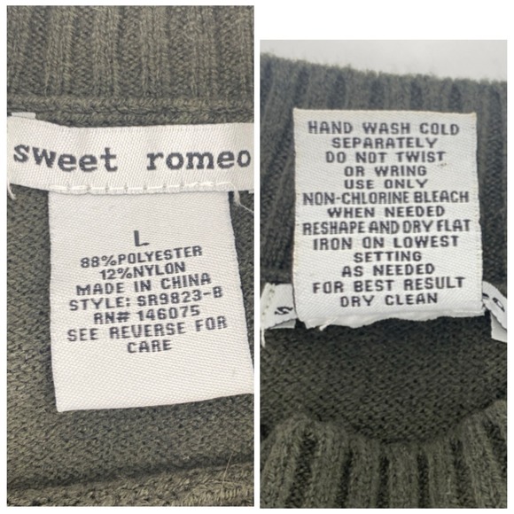 SWEET ROMEO  Skull Graphic Pullover Sweater Long Sleeve Military Green Womens LG - Picture 8 of 8